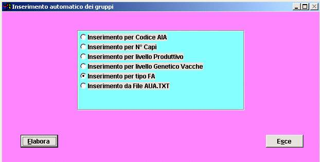 Una volta fatta quest operazione si passa all inserimento dei codici delle aziende, operazione che può essere effettuata in modo manuale, INSERIMENTO MANUALE GRUPPI, o in modo automatico, INSERIMENTO