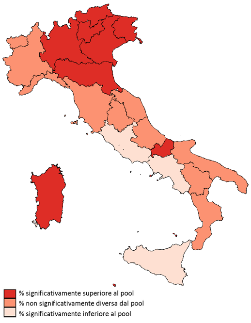 Consumo binge Prevalenze per regione di residenza - Pool di ASL 2010-11 Totale: 8,6% (IC95%: 8,4%-8,9%) Nel Pool di ASL PASSI 2010-11, la percentuale di bevitori binge è risultata del 9%.