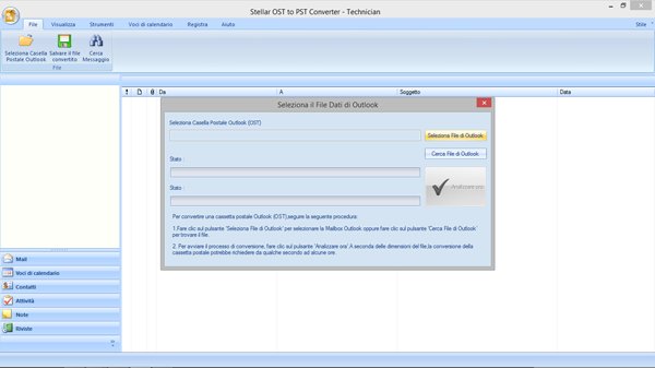 Interfaccia Utente Stellar OST to PST Converter - Technician ha una semplice e facile interfaccia grafica (GUI).