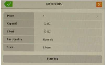 Gestione HDD: Questa sezione permette di formattare e verificare lo stato dei dischi rigidi. In questo menù è possibile visualizzare tutte le informazioni degli Hard Disk.