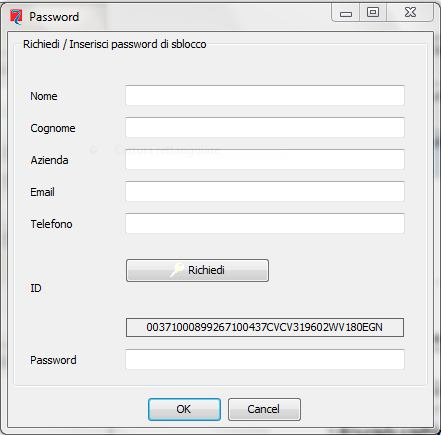 Schermata Password di inserimento dati Compilate tutti i campi