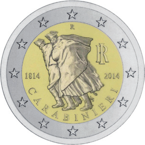 129 g - tolerance ± 5 Diameter: 28 mm 2 Euro 200 Anniversario della fondazione dell Arma dei Carabinieri (1814-2014) 200 th Anniversary of the foundation of the Arma dei