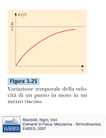 Forze di attrito viscoso Proiettiamo su z l'equazione del moto ottenendo per la velocità Integrando entrambi i membri Come mostrato in figura 3.