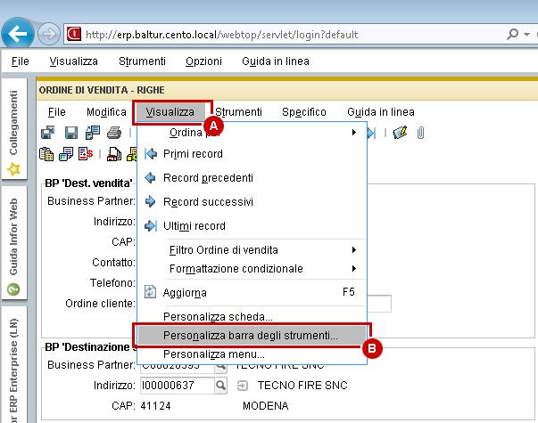 Personalizzazione dell interfaccia Ciascun Utente di Infor LN può personalizzare la propria interfaccia dell applicazione.