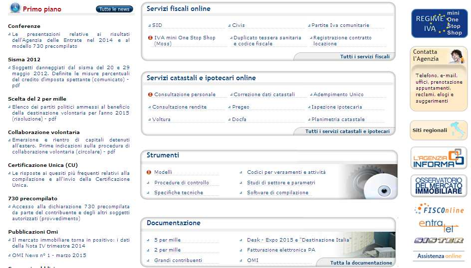 sito dell Agenzia delle Entrate all