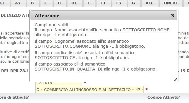 È possibile tornare nella scheda per completarla o procedere. Il tasto errori di validazione.