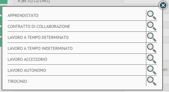 Il mio CV Se si desidera effettuare una ricerca mirata, è possibile inserire uno o più caratteri nel campo Tipo esperienza prima di cliccare su SELEZIONA: