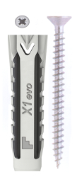 tasselli friulsider FM-X1 evo in nylon, con vite TPS truciolare zincata bianca impronta pozidrive. TX1/5X25 d.mm.5x25 - vite 4x30 - Confez. 1.00* - TX1/6X30 d.mm.6x30 - vite 4,5x40 - Confez. 1.00* - TX1/8X40 d.