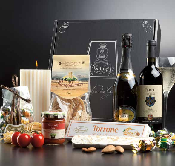 Caronte Scatola serigrafata Guinigi Cantuccini alla Mandorla in Astuccio Prato Belli 100gr Stecca Gianduia Baratti&Milano 75gr Torrone Gianduia