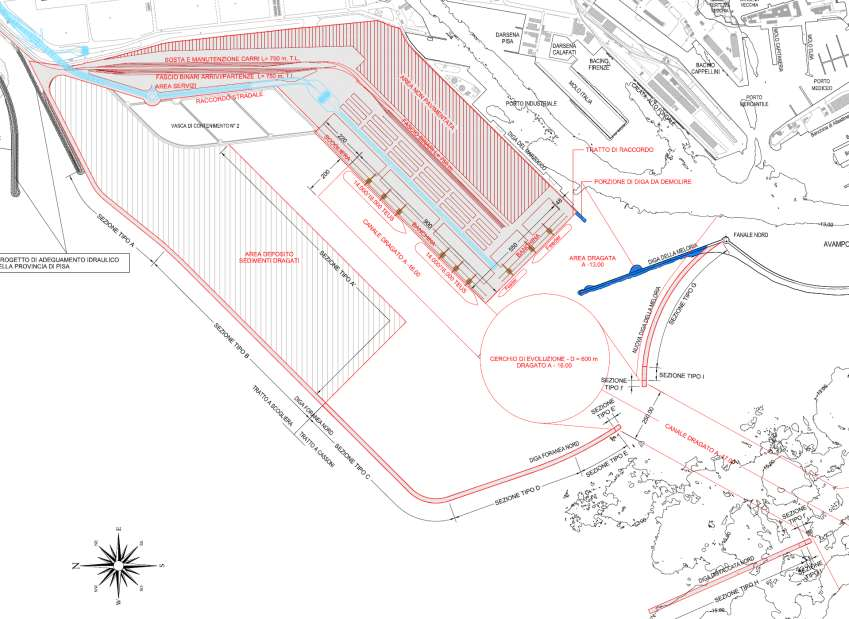 bacino del terminal autostrade del mare Devia a sud verso l imboccatura interna della Piattaforma Europa.