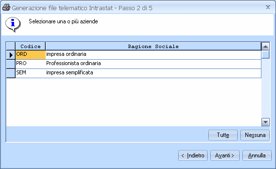 Generazione file telematico multi azienda La funzione è raggiungibile dal menu Operazioni multiaziendali.