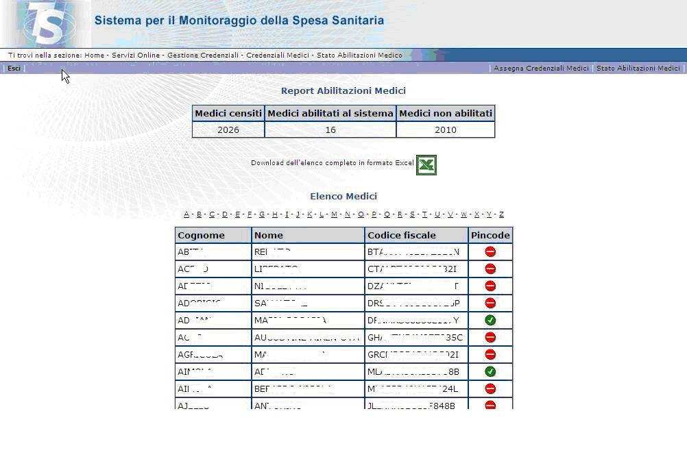 Pag. 26 di 27 L elenco è ordinato per cognome e suddiviso per lettera iniziale. La prima pagina che viene visualizzata contiene l elenco dei medici il cui cognome inizia per la lettera A.