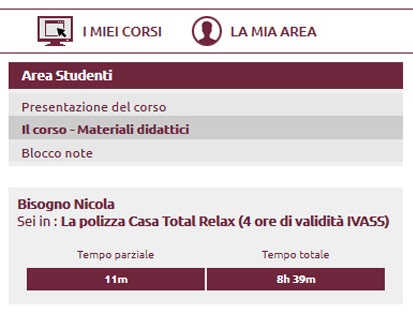 Lo svolgimento dei corsi Per lo svolgimento effettivo del corso e del relativo test, cliccare sulla voce "Materiali didattici".