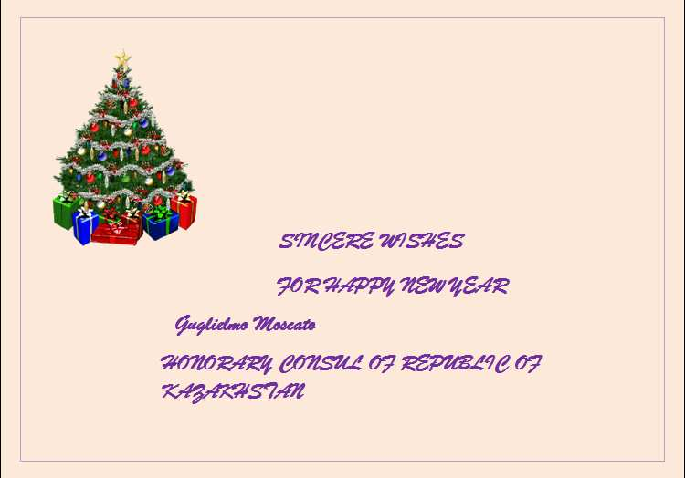 From: Consolato Kasakhstan To: Gianluca Chiarenza <gianluca.chiarenza@aksaicultura.net>, kazakstan.emb@agora.it Date: 22 Dec 2011, 12:37:01 PM Subject: Season's greetings from Honorary Consul of Rep.