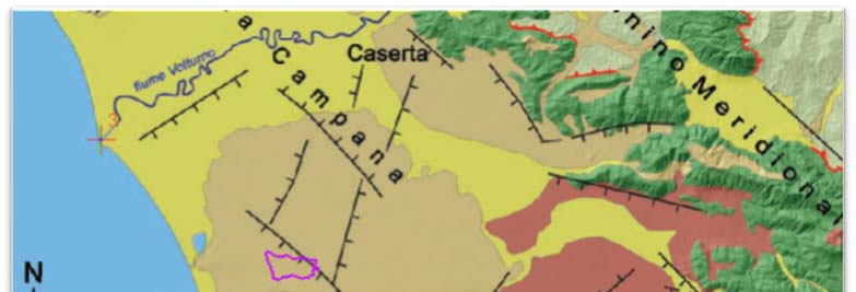 PIANA CAMPANA Il comune di Qualiano (in viola in Figura 11) rientra nella porzione centrale della Piana Campana, un ampio graben formatasi nel Pleistocene Inferiore a seguito dello sprofondamento del