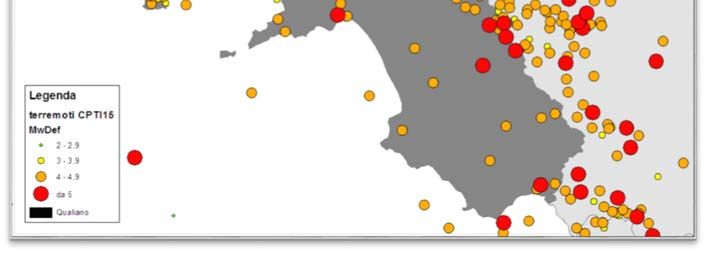 Figura 37: i principali terremoti storici per la regione Campania, dal CPTI15 Consultando il Database Macrosismico Italiano (DBMI15), settando come località l abitato di Villaricca (confinante con