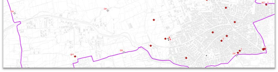 In Figura 44 lo stralcio della Carta delle Indagini (PSC QG GEO 11), in allegato cartografico, dove sono state geolocalizzate tutte le indagini geognostiche raccolte, che hanno consentito di avere