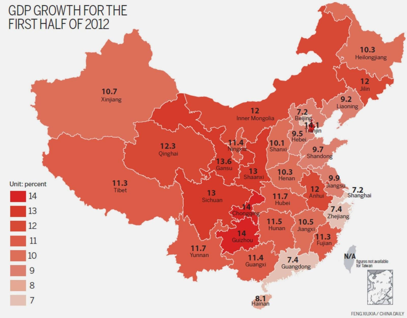 sviluppo (+17%). Seguono Xinjiang, Tibet, Hunnan in generale regioni frontaliere favorite dallo sviluppo degli scambi in Asia.