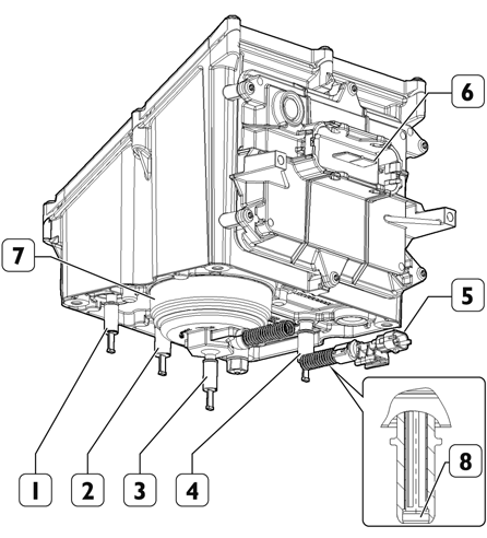 EUROCARGO M.Y. 2008 ISTRUZIONI SPECIALI PER I SISTEMI DI SCARICO -SCR- 6-5 Principali elementi costituenti il sistema Modulo pompa Figura 6.3 1. Tubazione ritorno Ad Blue al serbatoio - 2.