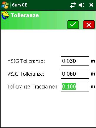 Nel menu tolleranze invece si possono impostare gli errori massimi per il salvataggio