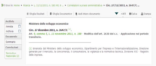 Briciole di pane Sopra il documento a video si visualizza in ogni momento una stringa che evidenzia il percorso effettuato e che permette di tornare al punto precedente della navigazione (finestra di