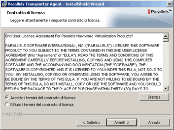 Installare Parallels Transporter e Parallels Transporter Agent 13 Installazione in Windows Per iniziare l'installazione di Parallels Transporter Agent, inserisci il DVD d'installazione nell'unità