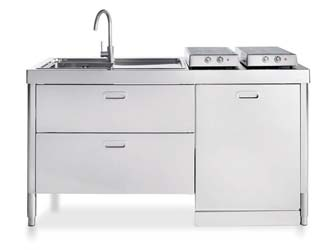 Stainless steel countertop, integrated sink, Top inox, comandi frontali, grande forno