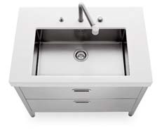 Undermounted sink, Corian countertop, stainless steel dishwasher