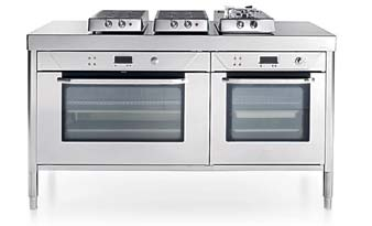 inox. Flip-up hobs, Corian countertop, multifunction electric oven, two stainless