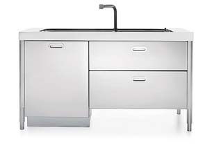 in stainless steel, separated  Grande piano cottura con cinque fuochi a gas, grill