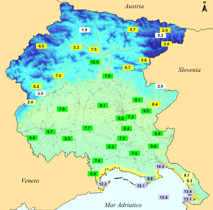 REPORT 10/2016 pagina - 4 Temperatura Temperatura minima media mensile ( C) Temperatura massima media mensile ( C) Andamento termico a due facce L andamento termico di ottobre 2016 presenta due facce.