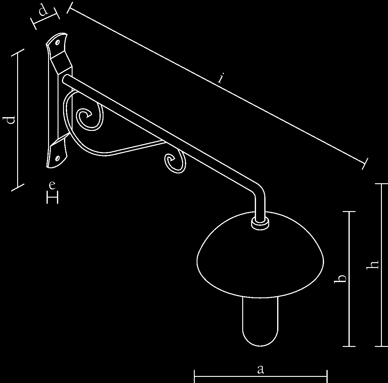 VETRO TRASPARENTE. LA DISTRIBUZIONE DELLA LUCE È DI LATO E VERSO IL BASSO, SIMMETRICA, OMNIDIREZIONALE. MATERIALE: FERRO ZINCATO, ALLUMINIO E VETRO.