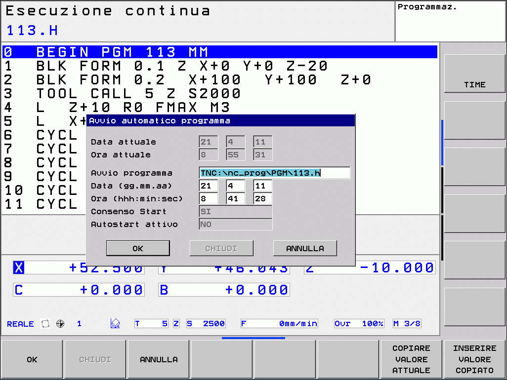 15.6 Avvio automatico del programma Applicazione Per poter eseguire un avviamento automatico il TNC deve essere stato opportunamente predisposto dal costruttore della macchina; consultare il manuale