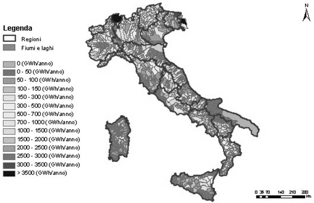 Figura 1 - Mappa del massimo potenziale idroelettrico ( fonte: [8]) 3.