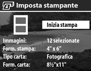 Sulla fotocamera viene visualizzato il menu Imposta stampante.