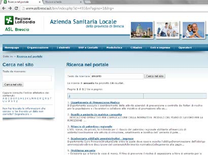 Neppure cercando censimento amianto emergono informazioni. Figura 2.3 Screenshot sito ASL di Como Fonte: www.asl.como.
