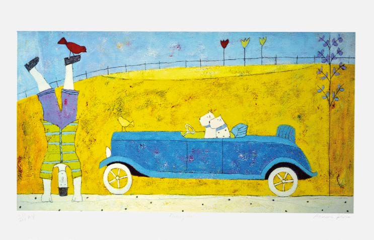 30 Annora Spence Cardigan 1963 Racing car Silografia a colori cm 27,8 x 51,5 la composizione cm 45,5 x 67 il foglio Opera