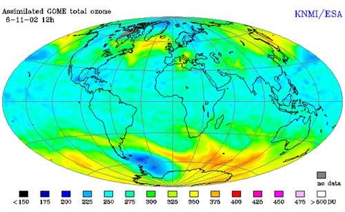 La concentrazione di ozono ha una distribuzione non omogenea rispetto alla latitudine e alle stagioni, in conseguenza della