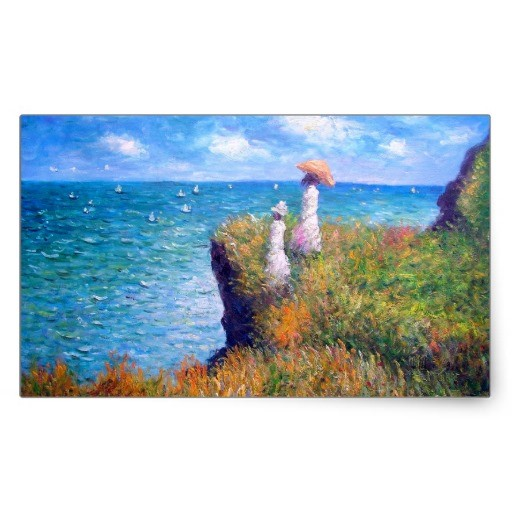 Per ordinare: La passeggiata sulla scogliera Claude Monet 1882, olio su tela. La scogliera, in primo piano con 2 donne e il mare sotto. Creato durante il puntinismo.
