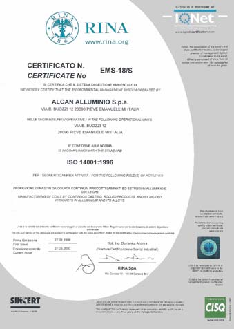 Dal 1999 : Certificazione Sistema