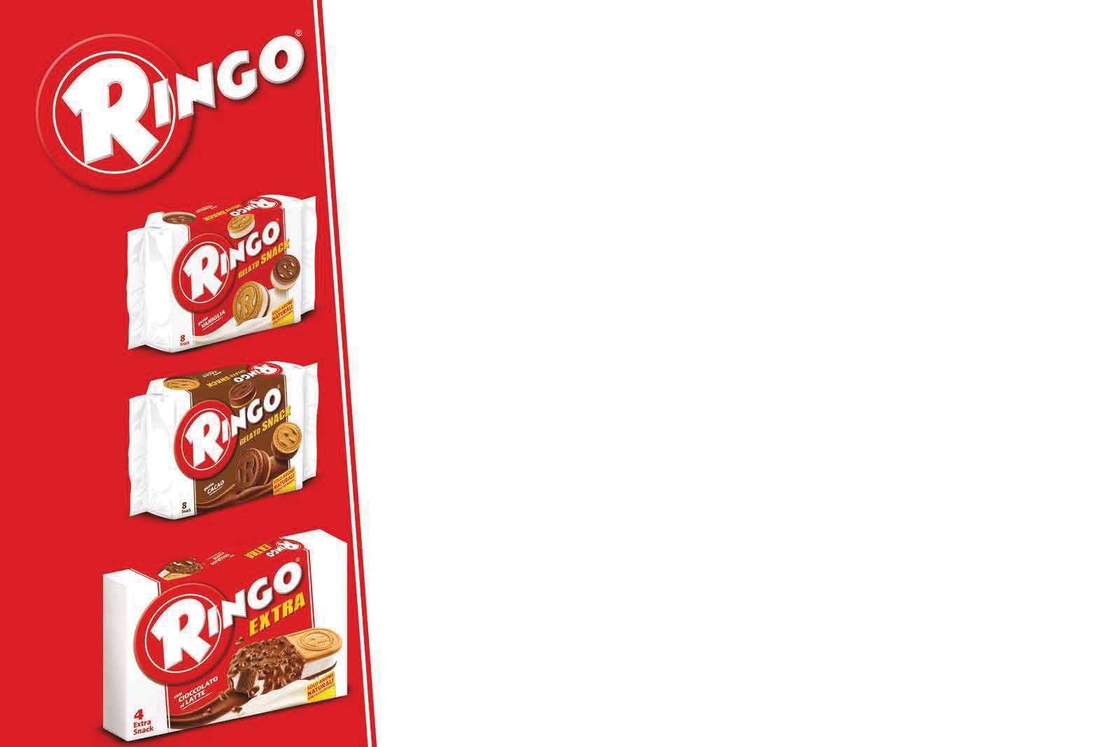RINGO VANIGLIA Gelato alla vaniglia racchiuso tra due biscotti Ringo RINGO CACAO Gelato al cacao