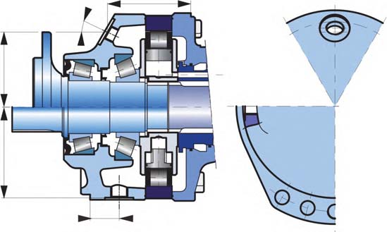 OCLAIN HYAULICS B - renaggio sul supporto F a C Modularità e Codice commerciale B Motore albero Motore ruota BS B C E F a mm [in] mm [in] mm [in] mm [in] Ø7 25 [,0] [4,37] 25 Ø7 87,5