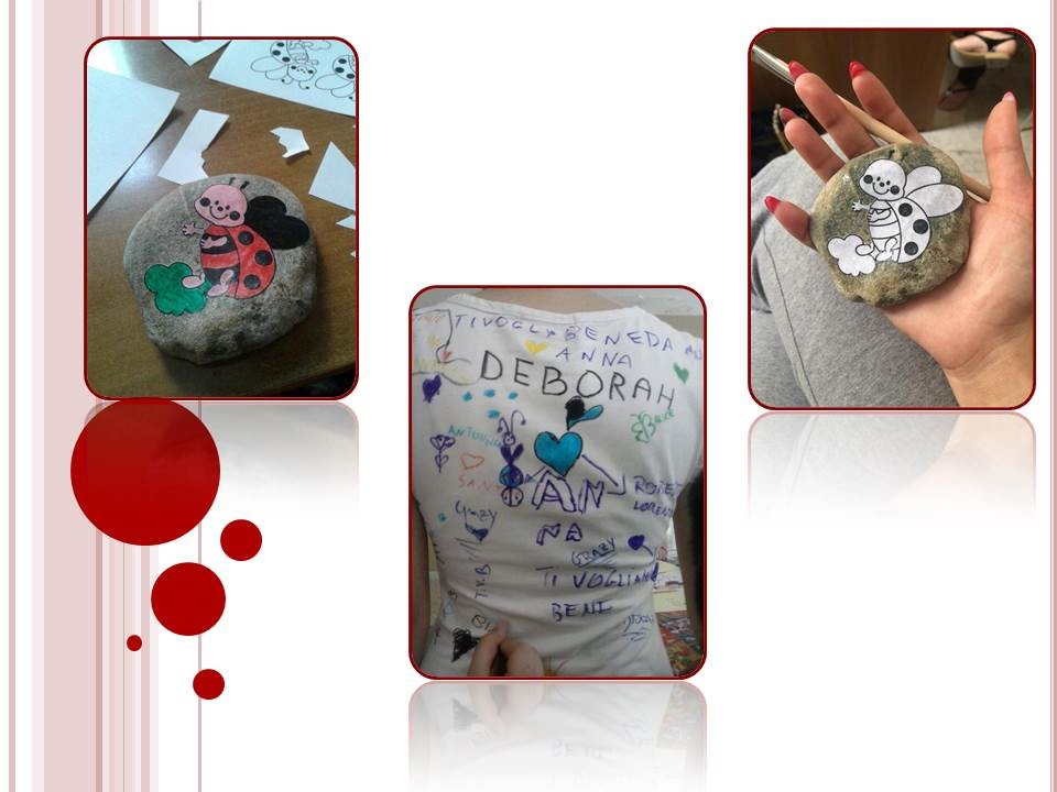 Inoltre, abbiamo fatto insieme ai bambini attività di decoupage con le pietre, stampato delle immagini, colorati e le abbiamo incollate