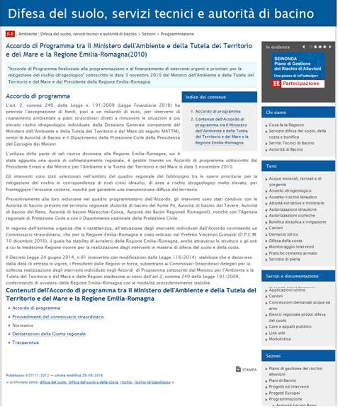 4. Accordo di programma tra il Ministero dell'ambiente e della Tutela del Territorio e del Mare e la Regione Emilia-Romagna (2010): La sezione raccoglie la documentazione inerente all "Accordo di