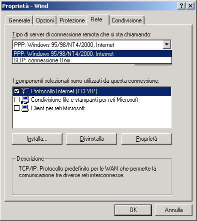 Collegamento dati per accesso ad Internet Sono in uso due protocolli (supportati da Windows e da tutti i S.O.