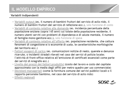 la 1) nella 2) e ottengo la 3) funzione di costo in forma ridotta denominata funzione di spesa 19 Se output misurabile e endogeneità trascurabile: il FS può essere calcolato utilizzando la funzione