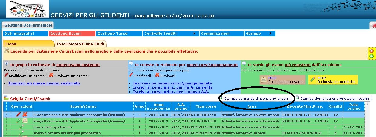 STAMPA DELLA DOMANDA E SPEDIZIONE Una volta inoltrata la domanda on-line si deve stampare il documento (cliccare sull icona di stampa stampa domanda di iscrizione ai corsi ), Successivamente va