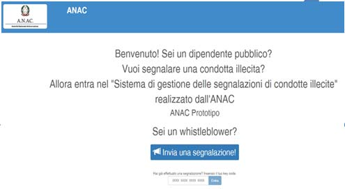 Allora entra nel "Sistema di gestione delle segnalazioni di condotte illecite" realizzato dall'anac ANAC Prototipo Sei un whistleblower?