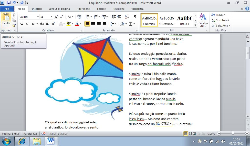 Ritornare sul file di Word, fare clic sull icona con la W blu sulla