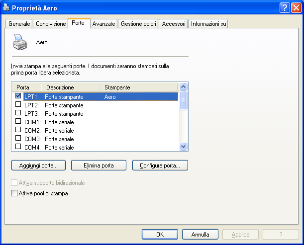 CONFIGURAZIONE DEI COLLEGAMENTI DI STAMPA 21 3 Fare clic sulla scheda Porte.
